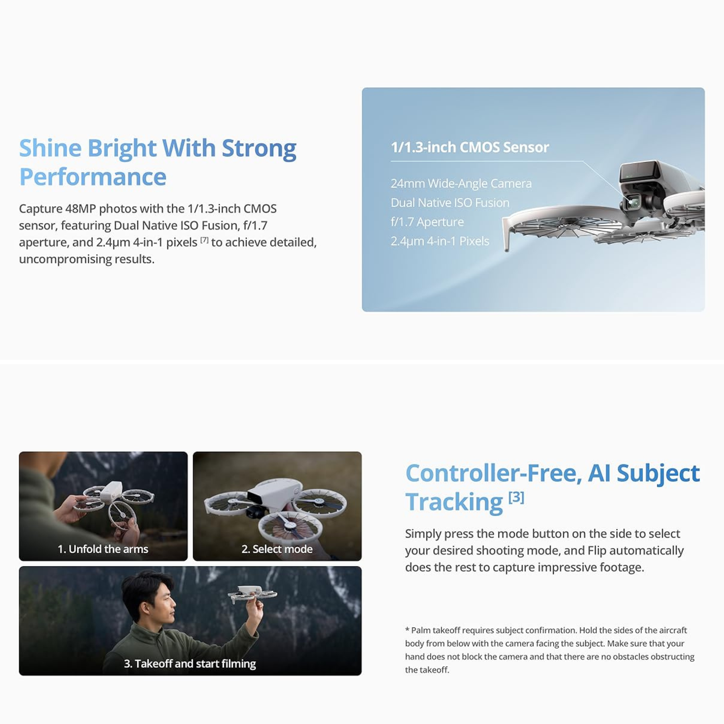 DJI Flip | RC 2 mit Display | 4K UHD Drohne | 31 Min Flugzeit | Palm-Start | Propellerschutz, Strobe-Light