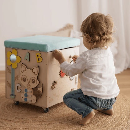Montessori Multi-Aktivitäts-Truhe mit Sitzbank und Spielzeugaufbewahrung