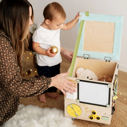 Montessori Multi-Aktivitäts-Truhe mit Sitzbank und Spielzeugaufbewahrung