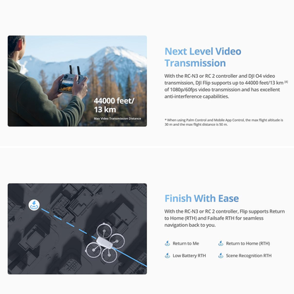 DJI Flip | RC 2 mit Display | 4K UHD Drohne | 31 Min Flugzeit | Palm-Start | Propellerschutz, Strobe-Light
