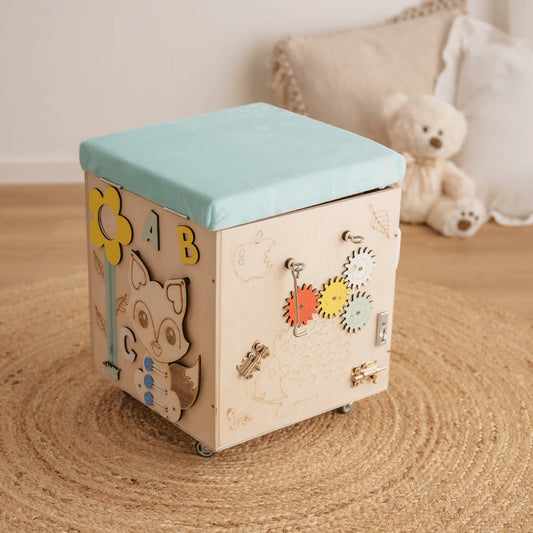 Montessori Multi-Aktivitäts-Truhe mit Sitzbank und Spielzeugaufbewahrung